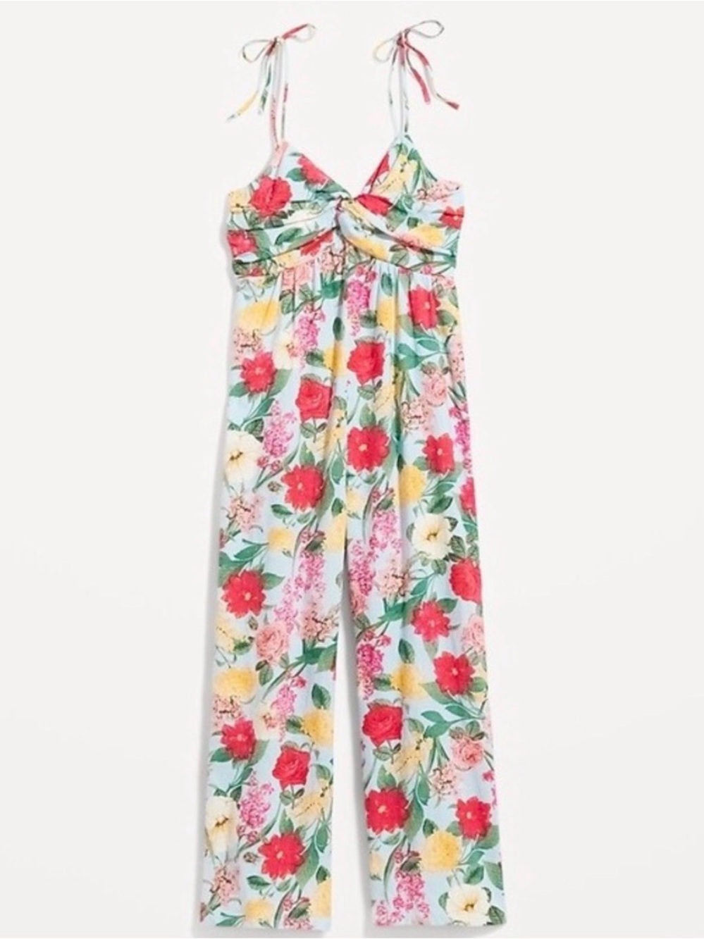 Old Navy Twist Cami Floral Linen Blend Wide Leg Jumpsuit Small feminine pockets